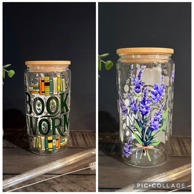 Bookworm 16 oz Glass Cup with Bamboo Lid