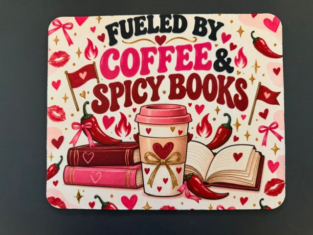 Fueled By Coffee & Spicy Books- Mousepad