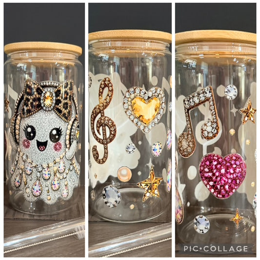 Glam Ghost 16 oz Glass Cup with Bamboo Lid