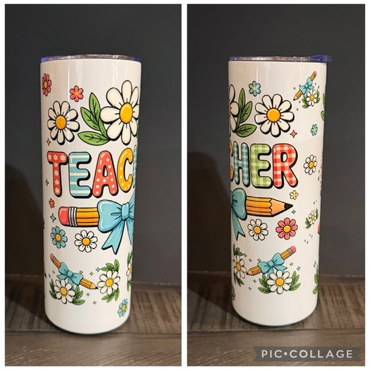 Teacher blue bow 20 oz Tumbler
