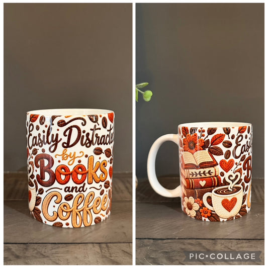 Easily Distracted by Books and Coffee 11 oz Ceramic Coffee Mug